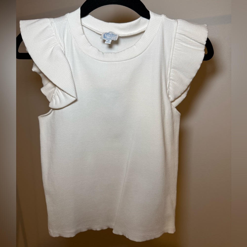 Blue Rain Ivory Ruffle Sleeve Tank Top